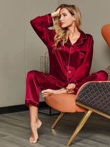 [Wine] SilkSilky  Long Sleeve Notch Collar Women's Pajamas 001