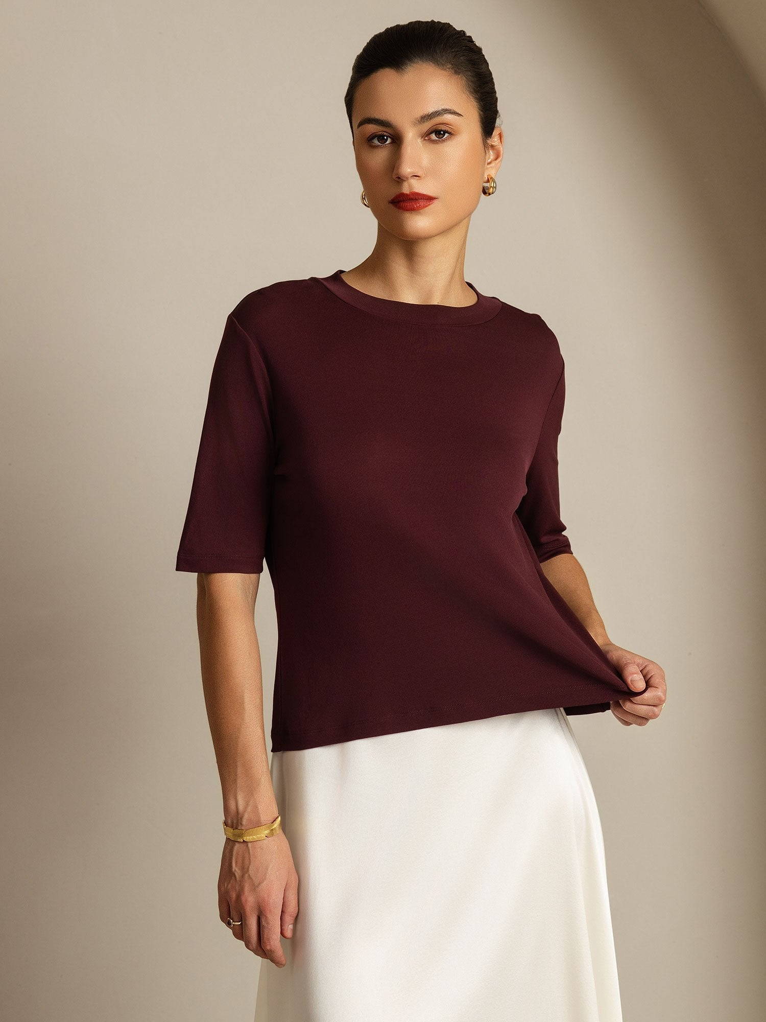 [Windsor Wine] SilkSilky  Pure Silk Round Neck Women's T-Shirt 006