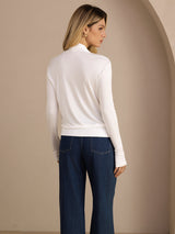[White] SilkSilky  Long Sleeve Wrap Women's Blouse 002
