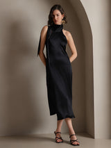 [Black] SilkSilky  Sleeveless Tie Neck Dress 006