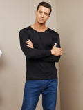 SilkSilky US Silk Knitted Long Sleeve Round Neck Men's T Shirt Black 006