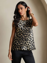 [Leopard] SilkSilky  19Momme Silk Round Neck Women's T-Shirt 004