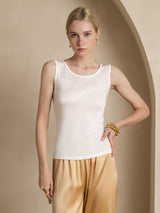 [White] SilkSilky  100% Silk Jersey Sleeveless Round Neck Women's T-Shirt 001
