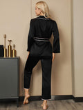 SilkSilky US 19Momme Silk Long Sleeve Womens Pajamas Black 002