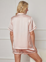 [Pink] SilkSilky  Short Sleeve Notch Collar Women's Pajamas 002