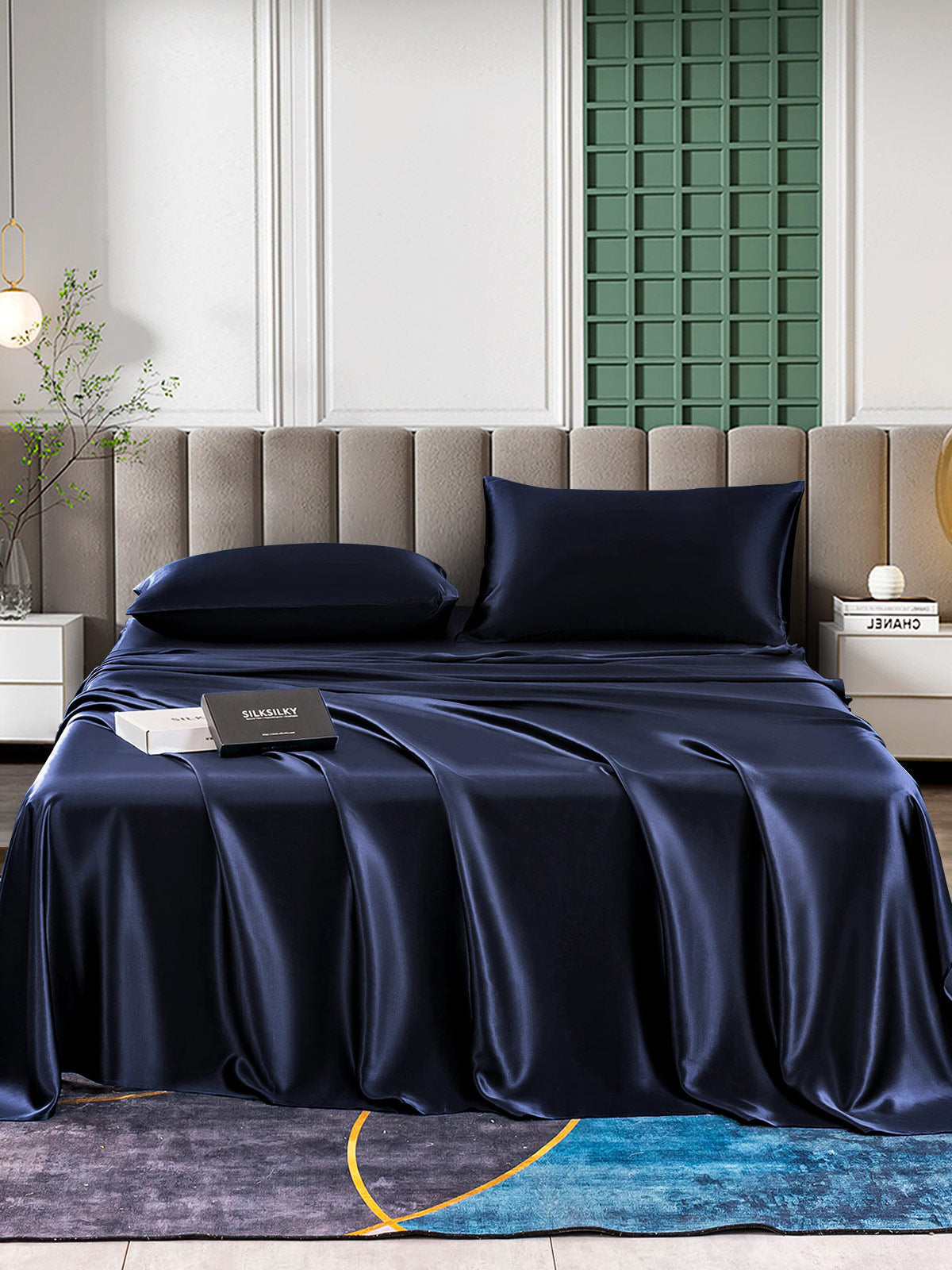 SilkSilky US 25Momme Pure Silk Bedding Set DarkBlue 001