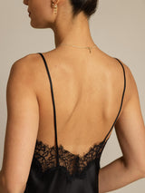[Black] SilkSilky  Spaghetti Strap V Neck Dress 004
