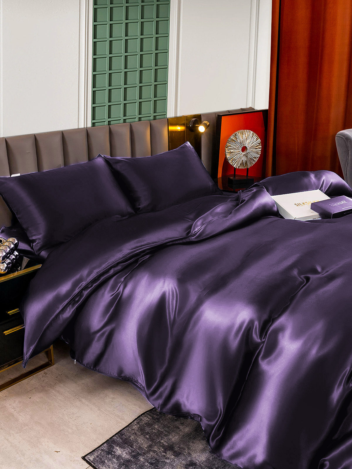 SilkSilky US 25Momme Pure Silk Bedding Set DeepPurple 005