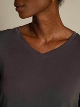 [Gray] SilkSilky  100% High-Twist Silk Jersey Short Sleeve V Neck Women's T-Shirt 004