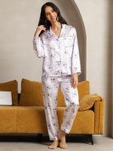 [Lilac Bloom] SilkSilky  Pure Silk Notch Collar Women's Pajamas 003,