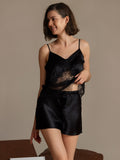 SilkSilky  Pure Silk V Neck Camisole Set Black 003