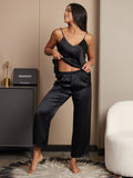 SilkSilky US Pure Silk Sleeveless V Neck Camisole Set Black 004