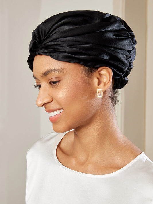 SilkSilky US Pure Silk Sleep Cap Black 001