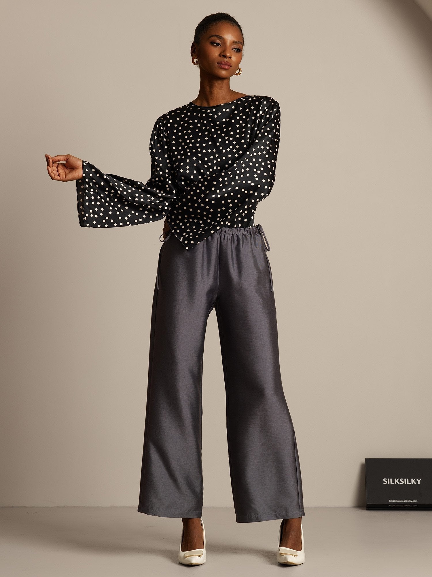 [Gray] SilkSilky  32Momme Silk Womens Pants 006,