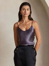 [Purple Gray] SilkSilky  Spaghetti Strap V Neck Camisole Top 006