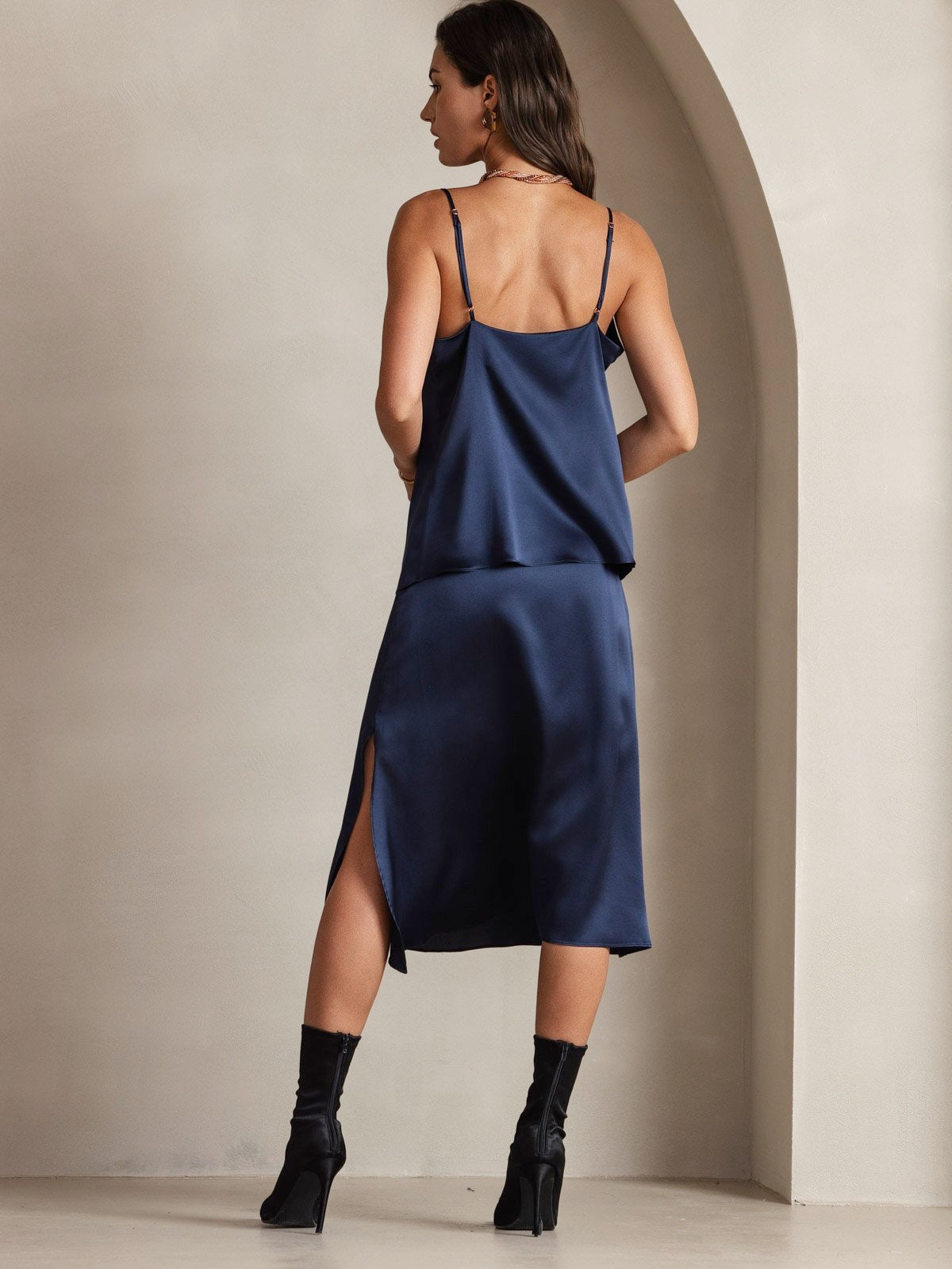 [Dark Blue] SilkSilky  19Momme Silk Cowl Neck Camisole Top 002