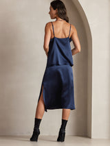 [Dark Blue] SilkSilky  Spaghetti Strap Cowl Neck Camisole Top 002