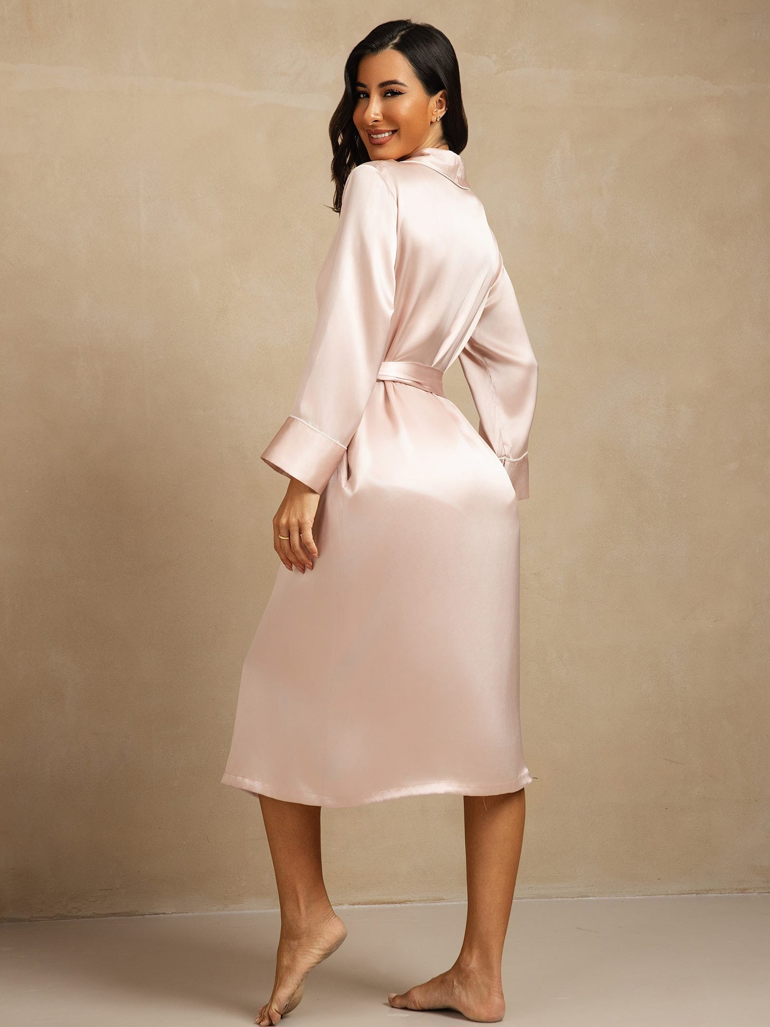 [Pink] SilkSilky Pure Silk Collar Women's Robe 002
