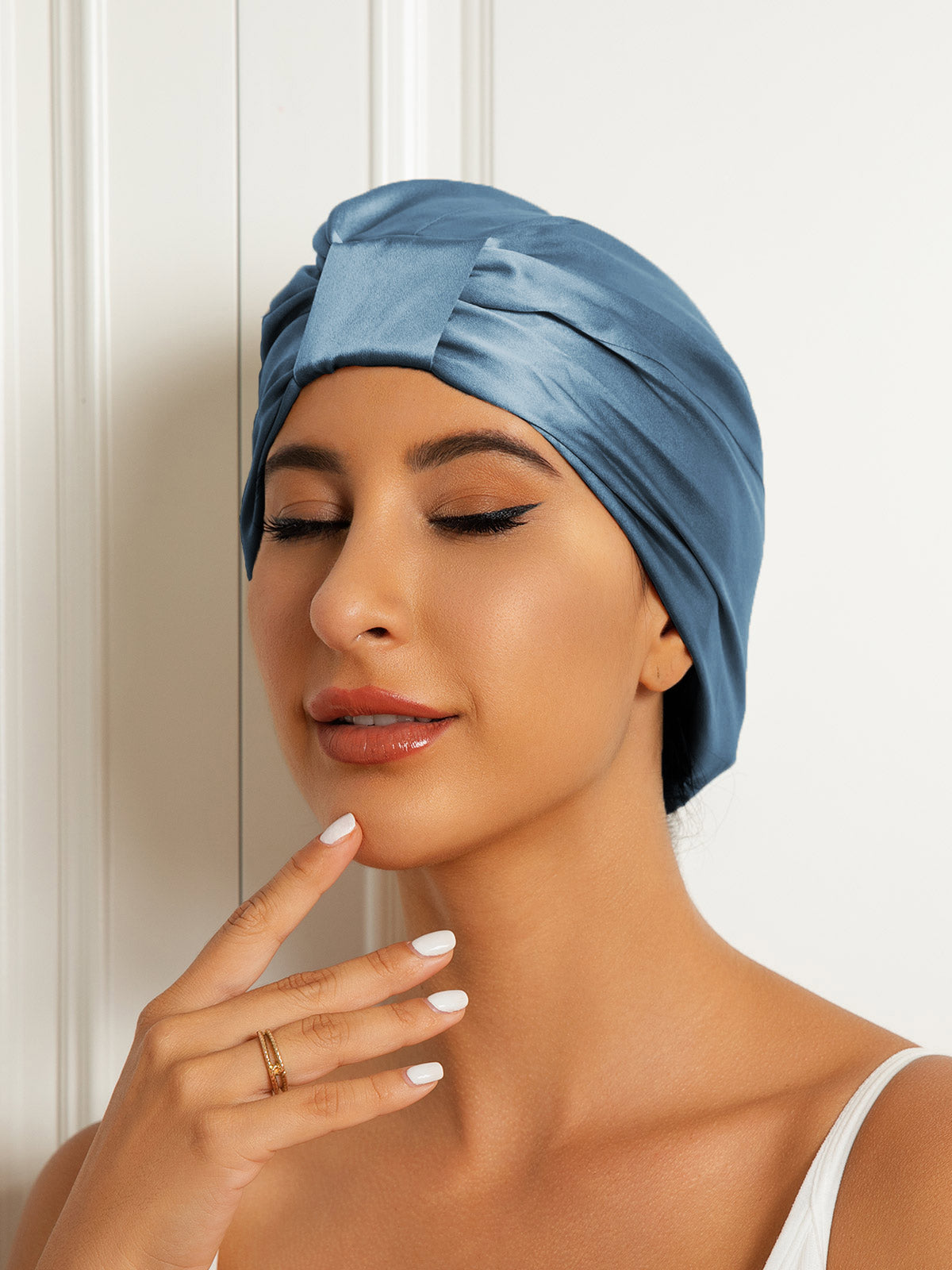 SilkSilky  Pure Silk Sleep Cap SteelBlue 003