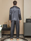 SilkSilky US 19Momme Pure Silk Long Sleeve Lapel Men's Pajamas DarkGray 002