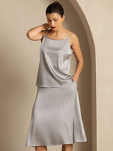 [Griffin Gray] SilkSilky  19Momme Stretch Silk Charmeuse Spaghetti Strap Scoop Neck Camisole Top 006