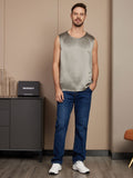 SilkSilky US Pure Silk Sleeveless Mens T Shirt GrayishGreen 005