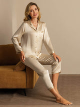 [Champagne] SilkSilky  Long Sleeve Notch Collar Women's Pajamas 005