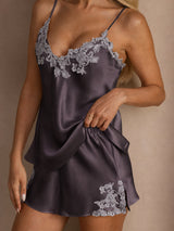 [Purple Gray] SilkSilky  Spaghetti Strap V Neck Camisole Set 004