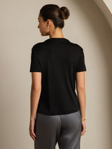 [Black] SilkSilky  100% Silk Jersey Short Sleeve Mock Neck Women's T-Shirt 002