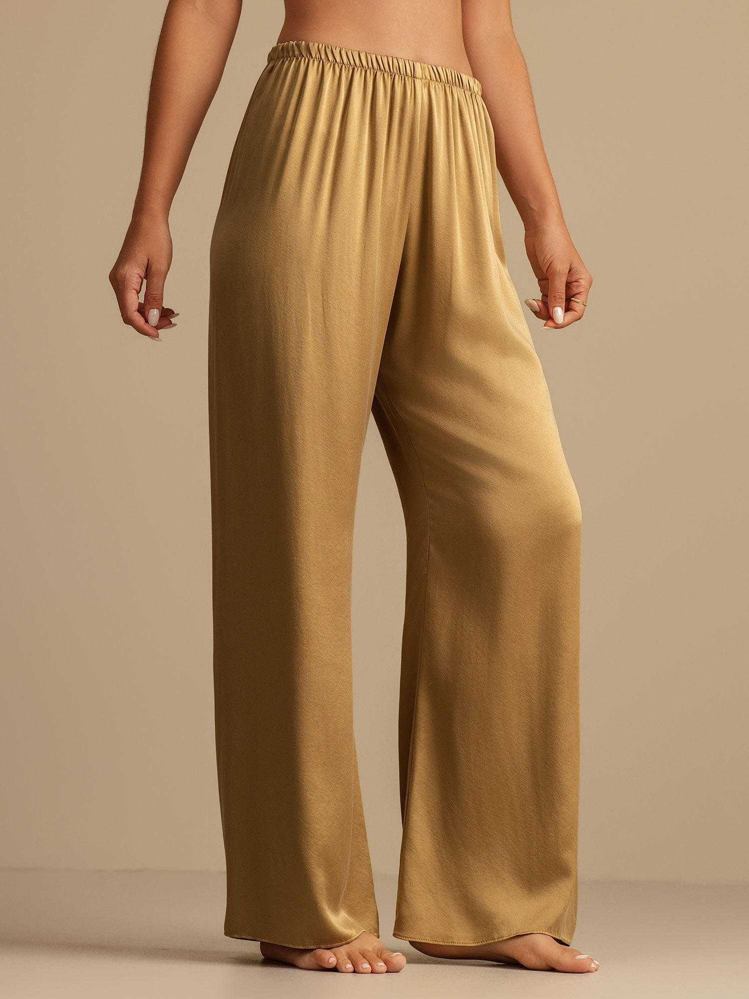 [Tan] SilkSilky  19Momme Silk Womens Sleep Bottoms 003,