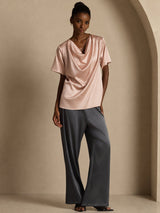 [Tuscany] SilkSilky  Short Sleeve Cowl Neck Women's Blouse 006