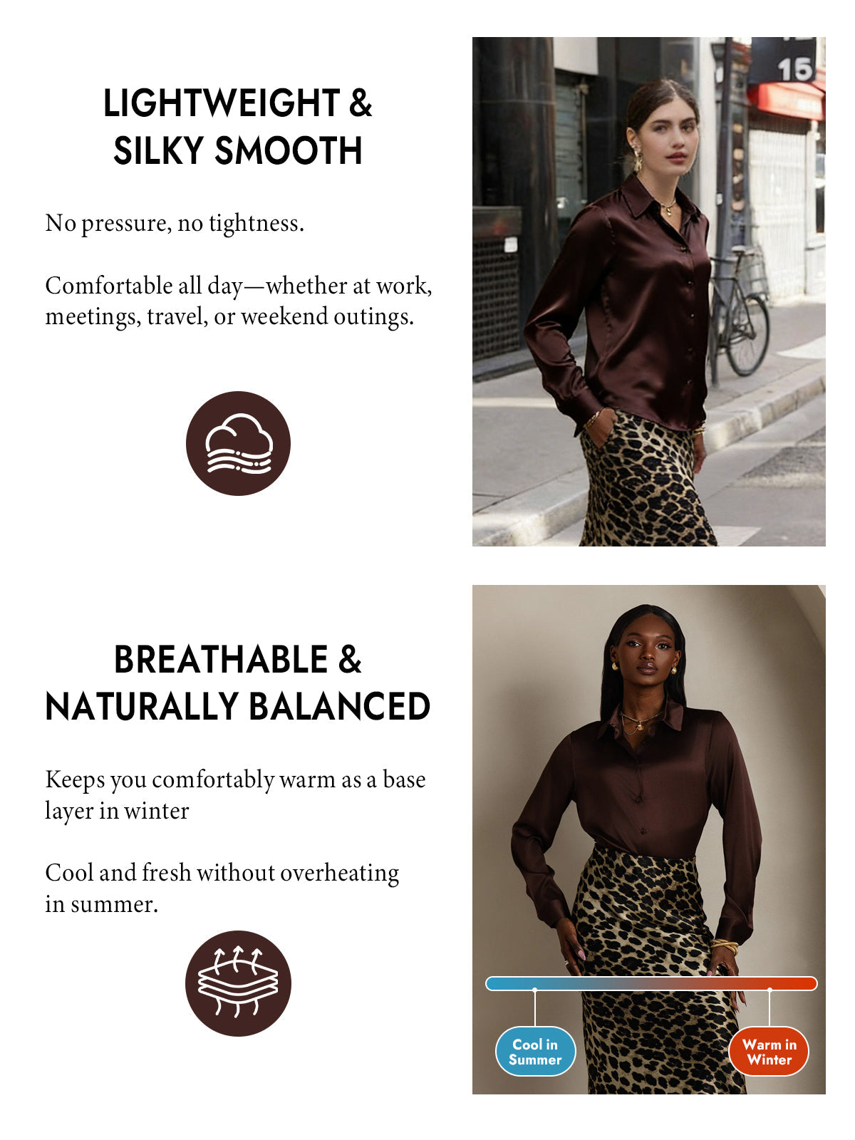 [Bitter Chocolate] SilkSilky  Silk Long Sleeve Lapel Collar Women's Shirt 004