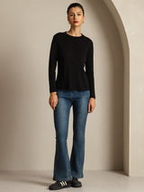 [Black] SilkSilky Pure Silk Round Neck Women's T-Shirt 004