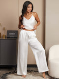 SilkSilky US Pure Silk Sleeveless V Neck Camisole Set White 004