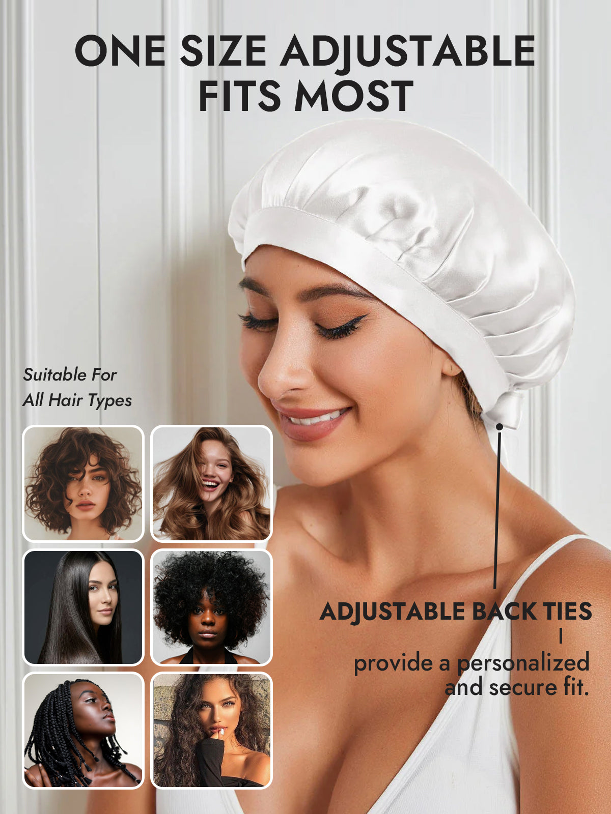 [White] SilkSilky  Pure Silk Sleep Cap 006