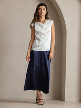 [White] SilkSilky  Cap Sleeve Cowl Neck Women's T-Shirt 007