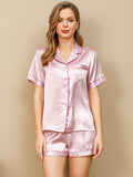 SilkSilky  Pure Silk Short Sleeve Lapel Women's Pajamas Lavender 003