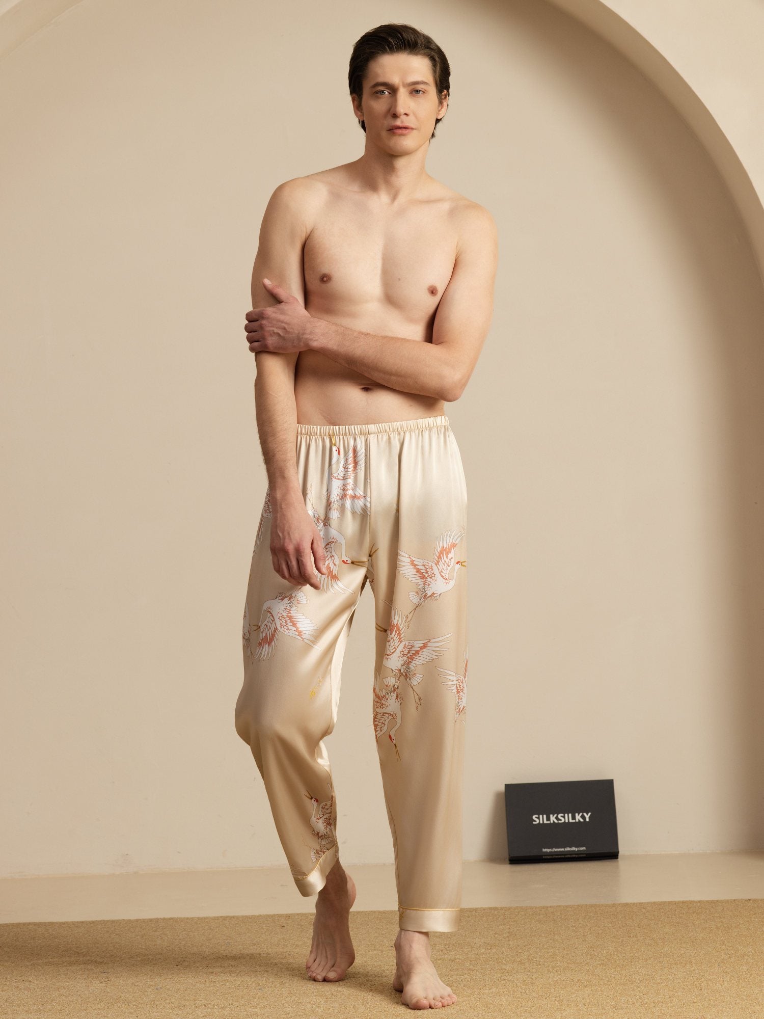 [Champagne] SilkSilky 19Momme Mens Sleep Bottoms 006