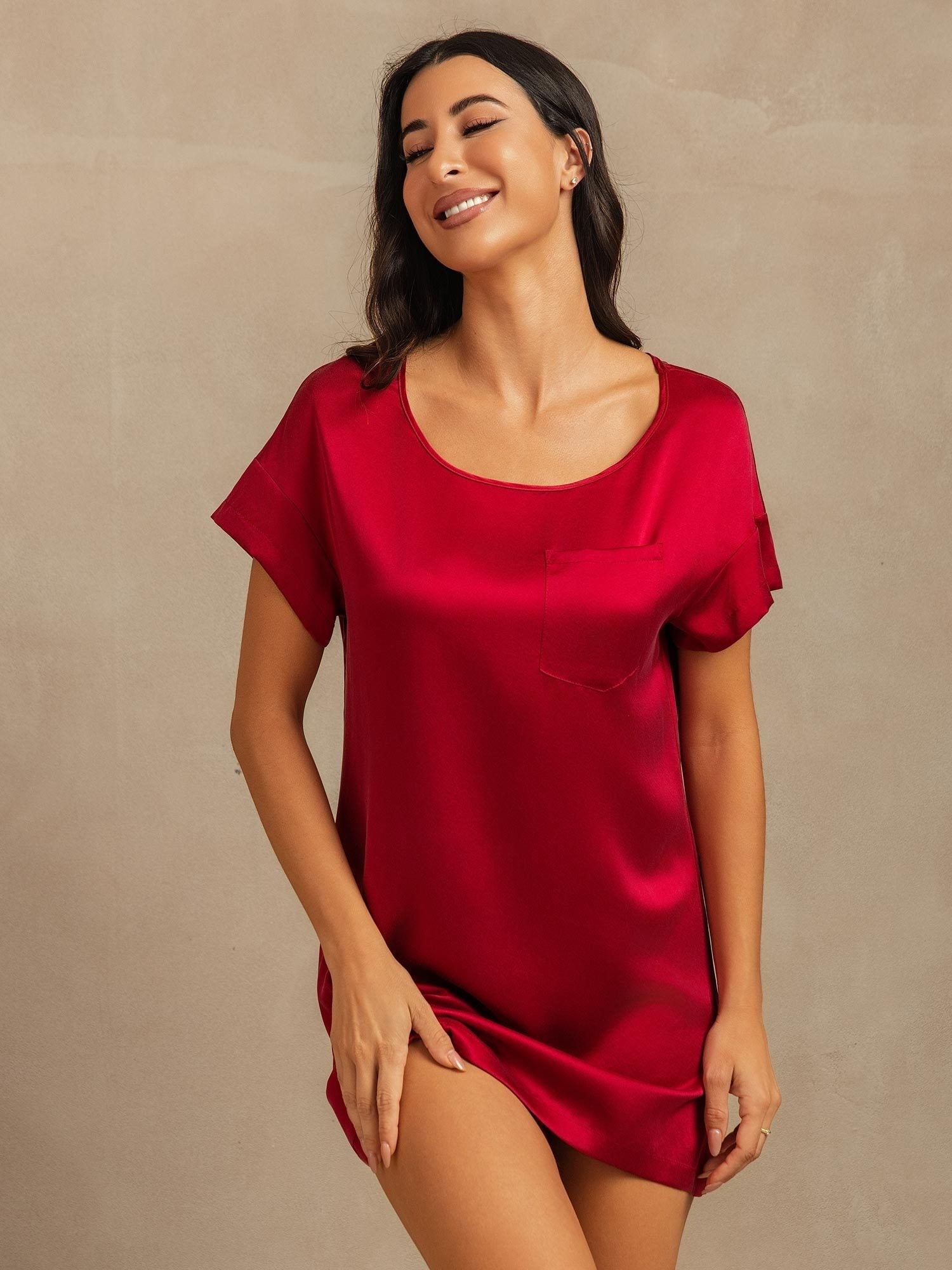 [Wine] SilkSilky 19Momme Silk Crew Nightgown 003