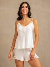[White] SilkSilky  Spaghetti Strap V Neck Camisole Set 006