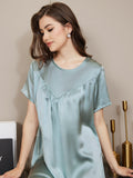 SilkSilky US Pure Silk Short Sleeve Round Neck Nightgown LightBlue 006