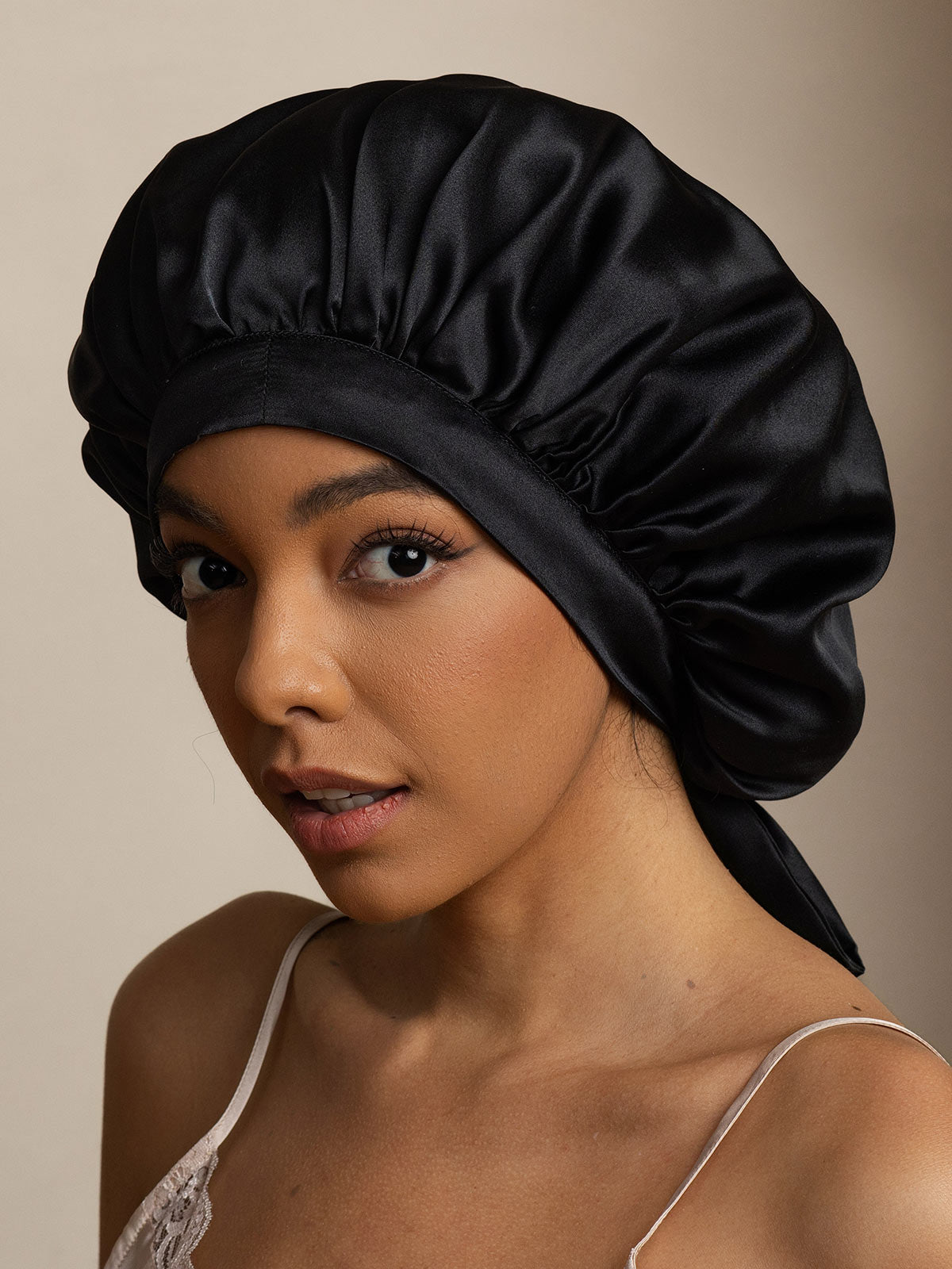 [Black] SilkSilky  Pure Silk Sleep Cap 001