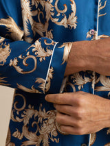 [Navy Dragon] SilkSilky  Long Sleeve Notch Collar Men's Pajamas 007