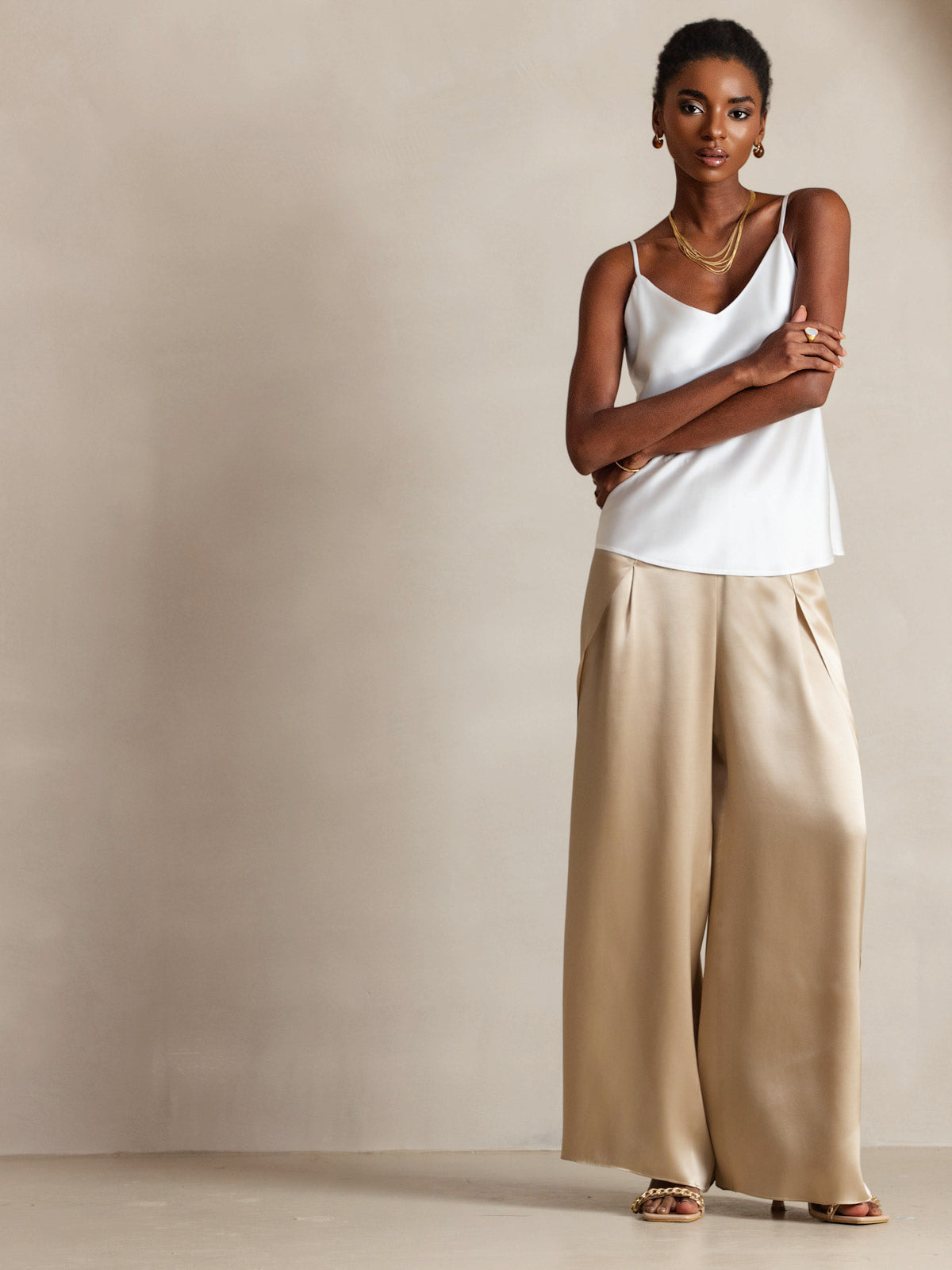[White] SilkSilky  Pure Silk V Neck Camisole Top 006
