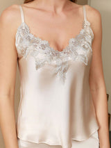 [Beige] SilkSilky  Spaghetti Strap V Neck Camisole Set 004