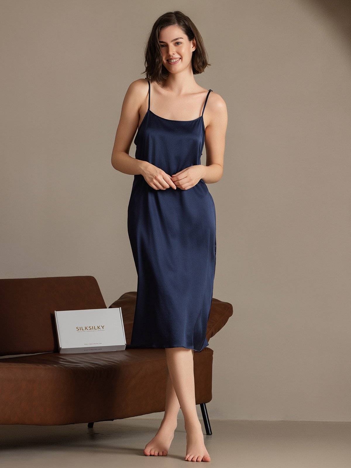 [Dark Blue] SilkSilky 19Momme Silk Sleeveless Dress 003