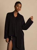 [Black] SilkSilky 19Momme Silk Long Sleeve V Neck Blouse 004