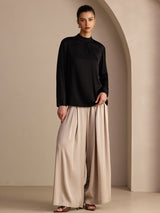 [Black] SilkSilky Long Sleeve Stand Collar Women's Blouse 007