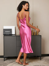 [Rose Red] SilkSilky  Spaghetti Strap V Neck Nightgown 003