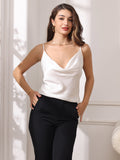 SilkSilky US Pure Silk Sleeveless Cowl Neck Camisole Top White 003